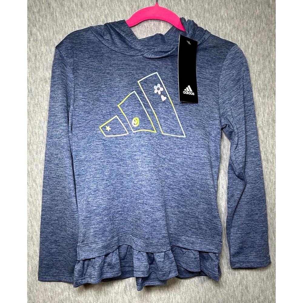 Adidas Girls' Blue Hooded tshirt with Ruffle Hem